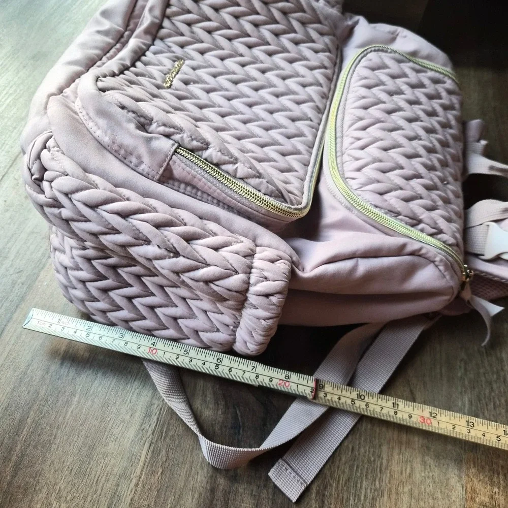 Mommore Diaper Bag Backpack Pink Braided Quilted Travel Bag Puffy Changing Pad